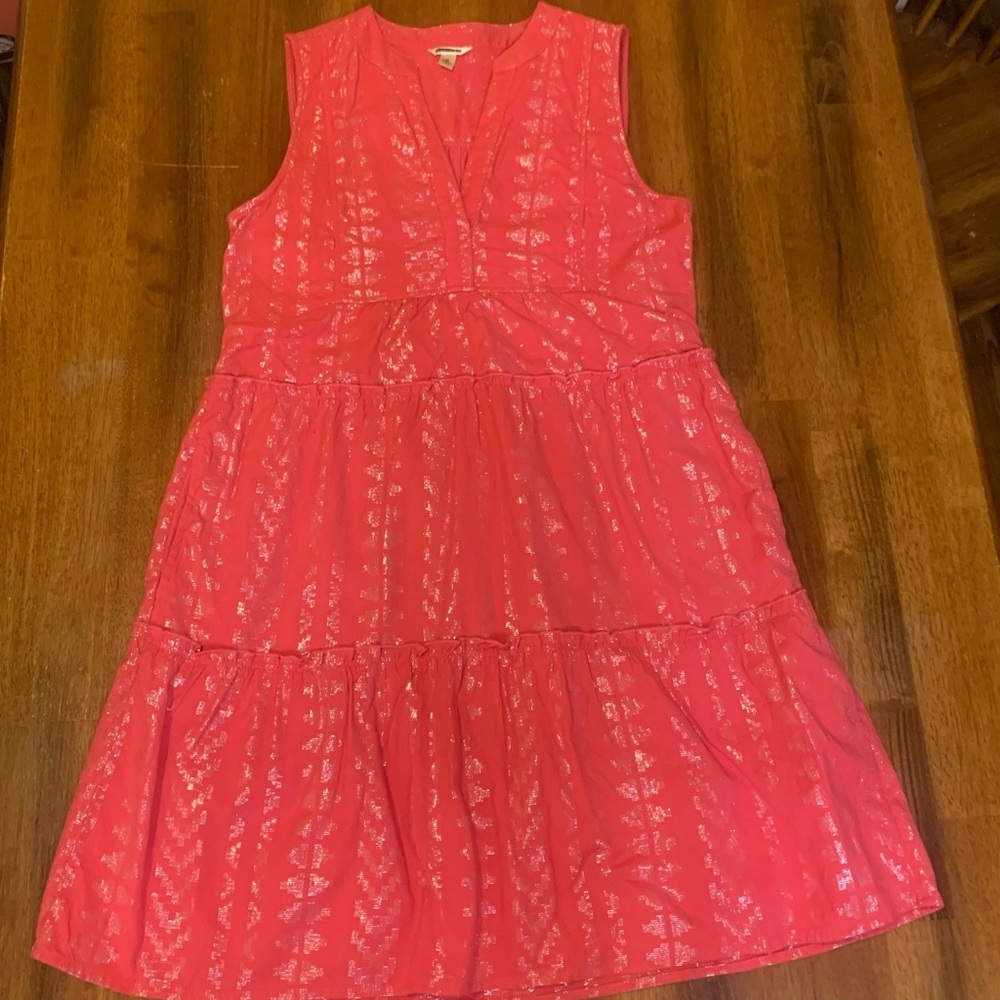 Versona Dress Small Broght Pink Sleeveless Silver shiny detail Pockets